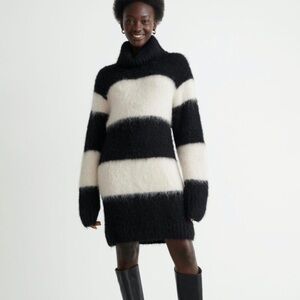 & Other Stories Black White Striped Wool Alpaca Blend Cowl Neck Sweater Tunic XS